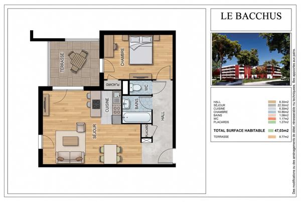 – Appartement T2 de 47 m² Carrez + Terrasse privative 8 m²