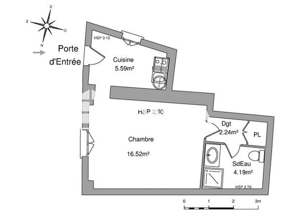 Location Studio 28.5 m² - 110 RUE DE LA TRANCHEE Poitiers 86000