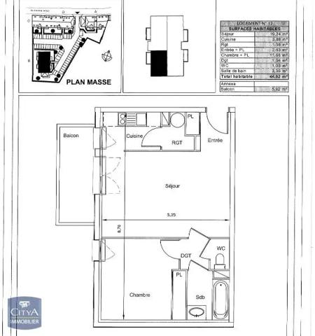 Appartement à louer 2 pièces 44.92m² Oignies (62590)