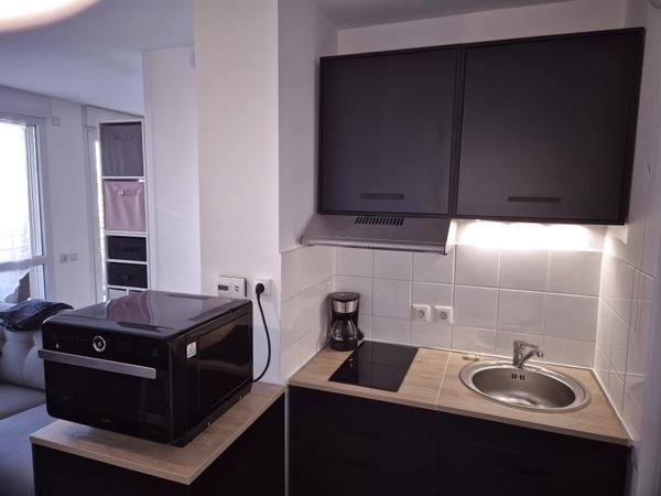 Appartement T1 entièrement meublé, terrasse, 1 parking sécurisé en sous sol.