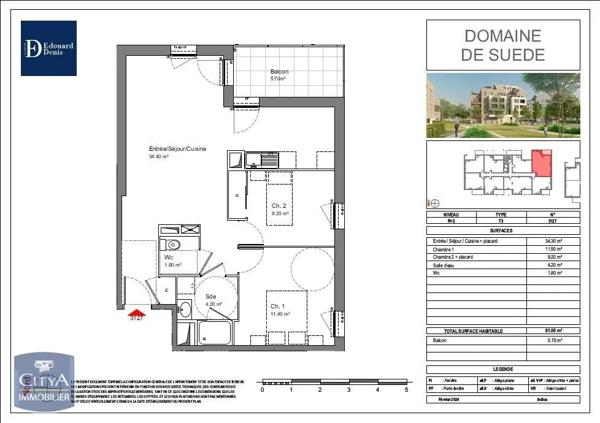 Appartement à louer 3 pièces 61m²