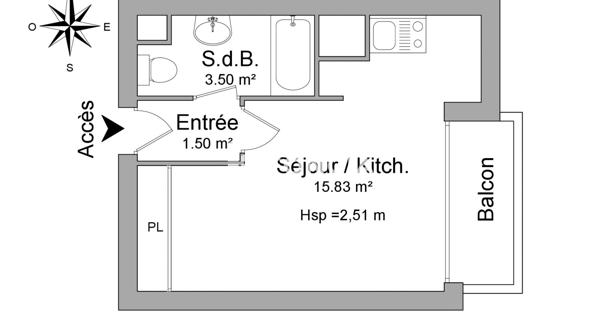 Location Studio 20.83 m² - Rennes 35000