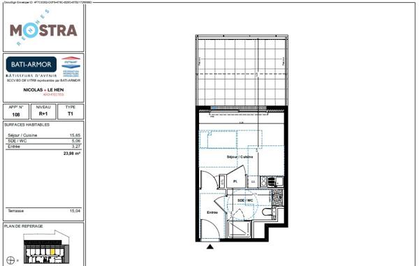 Appartement T1 à louer - 23 m² (réf : 546209)