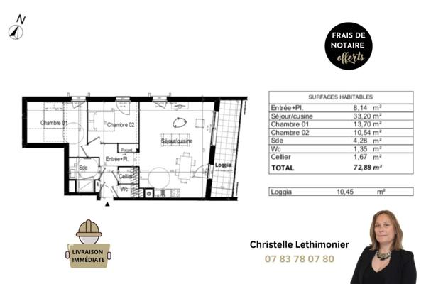 Appartement Dinard 3 pièce(s) 72.88 m2 - LOGGIA + GARAGE