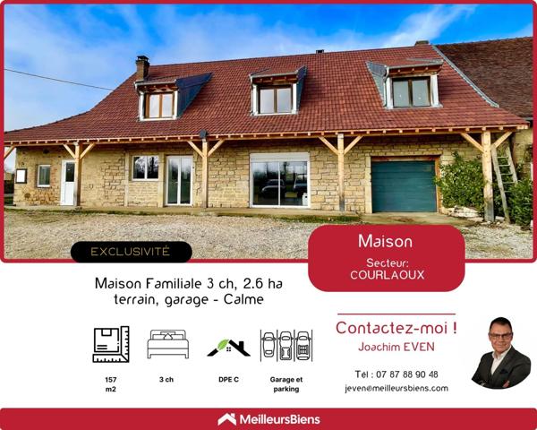 Maison en pierres de 157 m2 avec 2,6 ha de terrain à Courlaoux