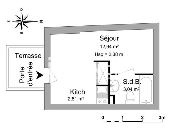 Location Studio 18.79 m² - 14 RUE DE L'ILE BAILLERON Vannes 56000