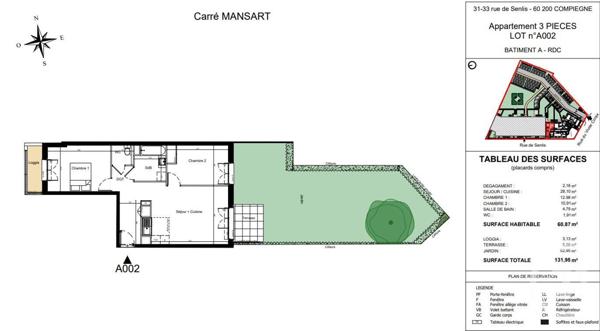 Appartement F3 à vendre  3 pièces - 60,87 m2 COMPIEGNE - 60