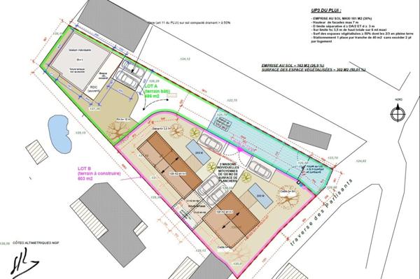 Aux Olives, terrain de 270 m² vendu avec permis de construire pour villa de 113m² avec garage  + piscine