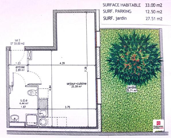 78410 AUBERGENVILLE , Appartement 1 pièce(s) 33 m2, jardin 27 m2 et stationnement