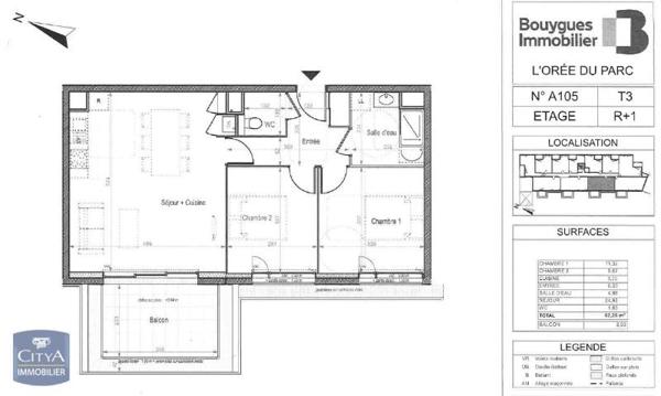 Appartement à louer 3 pièces 62.28m²