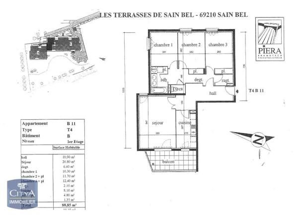 Appartement à louer 4 pièces 88.27m² Sain-Bel (69210)
