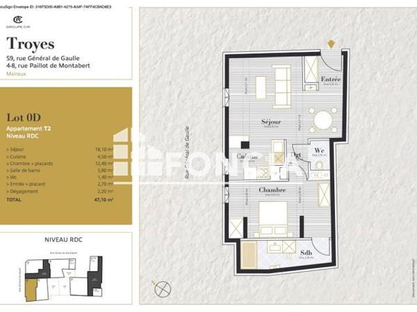 Location Appartement 2 pièces 47.1 m² - 4, 4b, 8 RUE PAILLOT DE MONTABERT Troyes 10000