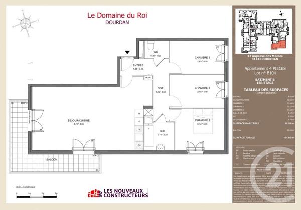 Appartement F4 à vendre  4 pièces - 90,85 m2 DOURDAN - 91