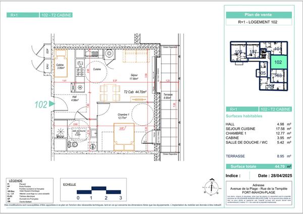 Appartement 1 chambre + cabine Fort Mahon Plage 44.7m²