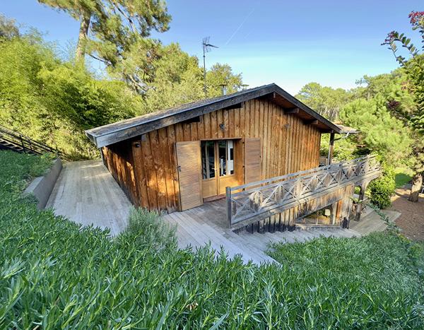 Cap Ferret, Port de la Vigne, ravissante Villa bois « esprit bassin » 145m2 habitable nichée au milieu d’un magnifique jardin paysagé de 1000 m2 avec grande piscine