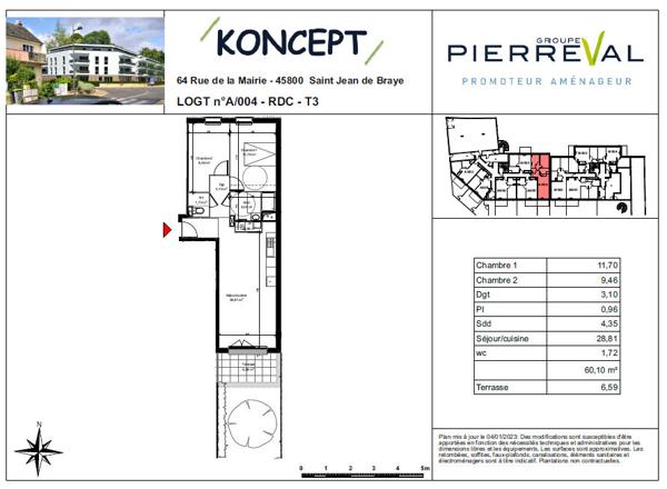 B103 - Appartement neuf Saint Jean De Braye 3 pièce(s) 53.84m²