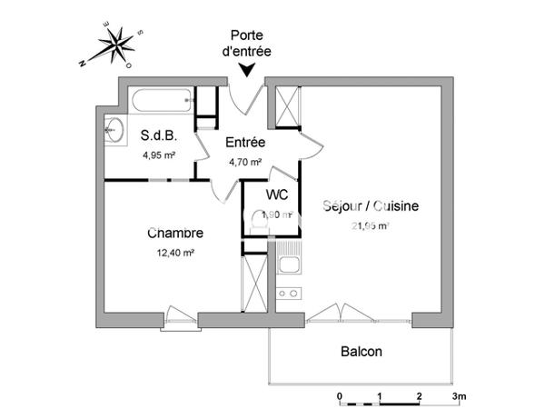 Location Appartement 2 pièces 45.9 m² - 04 ALLEE ELISE DEROCHE Toulouse 31400