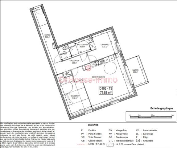 Appartement à vendre 3 pièces de 71 m²