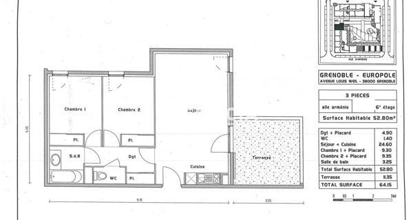 À vendre Appartement 52.38 m² - Grenoble 38000