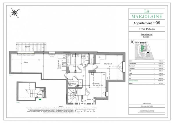 Vente appartement Mouans sartoux, 65m² 3 pièces 365 000€ avec balcon