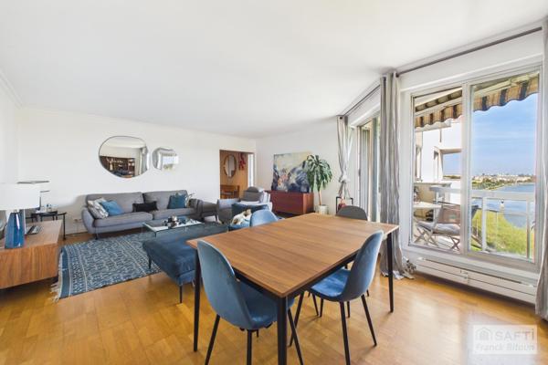 Vue SEINE, ÎLE DE LA JATTE et TOUR EIFFEL. Balcon, cave et box.