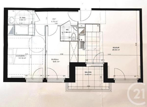 Appartement F3 à vendre  3 pièces - 62,54 m2 COLOMBES - 92