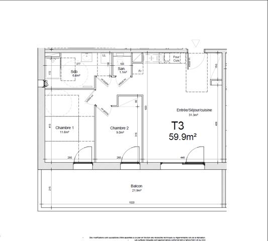 Appartement 3 pièces 59.9 m2