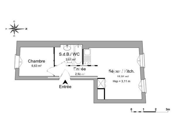 Location Studio 29.07 m² - 16 PLACE OLIVIER Toulouse 31300