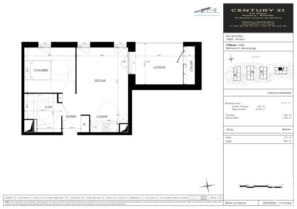 Appartement T2 à vendre  2 pièces - 42,13 m 2   SEYNOD  - 74