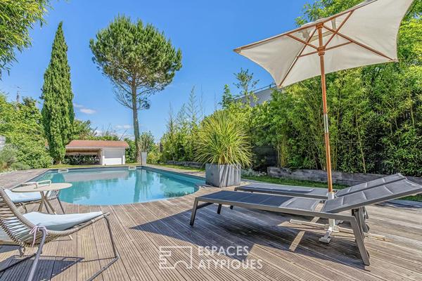 Maison ossature bois avec piscine et vue