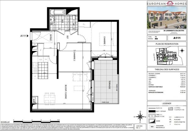 Appartement F3 à vendre  3 pièces - 70,18 m2 GIF SUR YVETTE - 91
