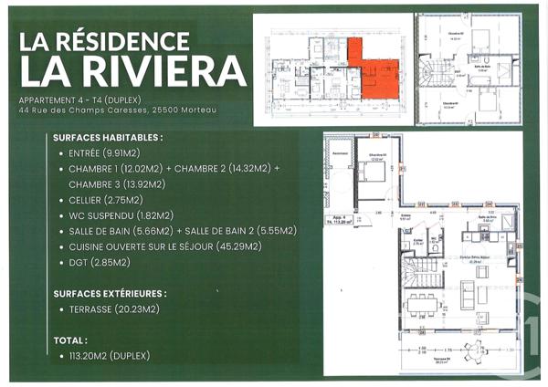 Appartement à vendre  4 pièces - 113,20 m2 MORTEAU - 25