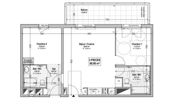 Appartement à vendre 3 pièces 68 m² Marseille 8