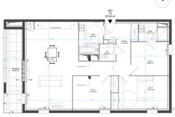 **Quartier Mare au Clerc** Le Havre Bel appartement T4 de 87.04m² avec balcon et parking, exposition SUD/Ouest