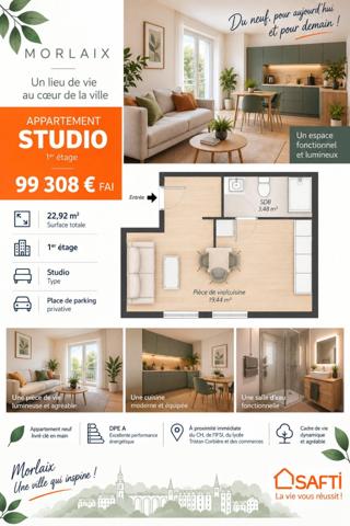 Studio neuf de 22,92 m², une adresse idéale pour un premier achat ou un investissement locatif !