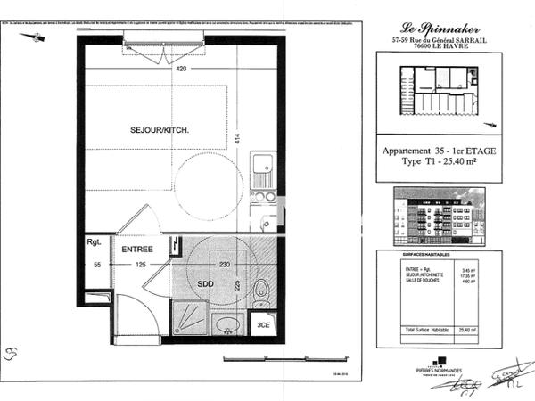 Location Studio 25.4 m² - 57-59 RUE GENERAL SARRAIL Le Havre 76600