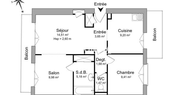 Location Appartement 2 pièces 53.89 m² - Romans-sur-isère 26100