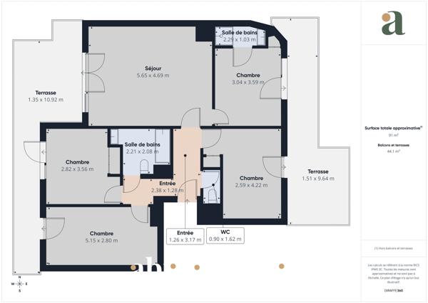Appartement familial T5 de 91 m² avec terrasses et parkings Colombes (92700)