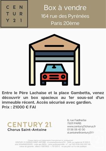 Parking à vendre  12,50 m 2   PARIS  - 75012