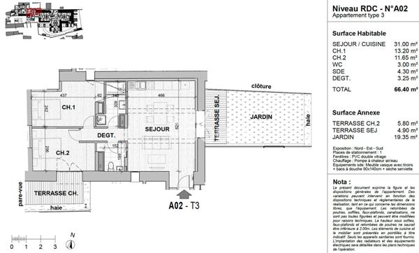 Appartement Vourles 3 pièce(s) 66.40 m2