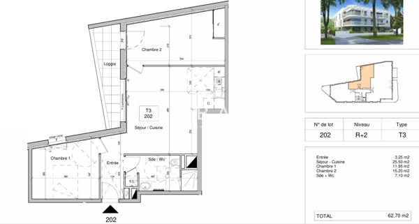 Appartement récent 2023 - Type T3 - 62.70 m² - Secteur Sautron / Villès Martin