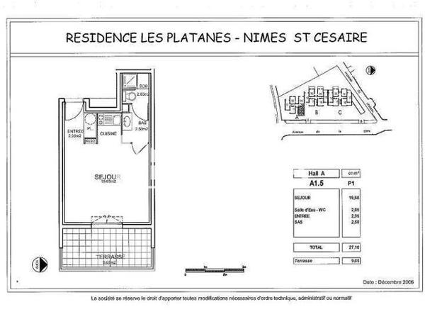 Location Studio 27.1 m² - 71 ET 105 AVENUE DE LA GARE Nimes Saint Cesaire 30900