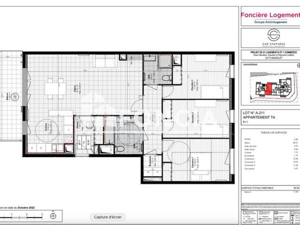 Location Appartement 4 pièces 92.8 m² - 1/3/5 Rue Helvétius Bagnolet 93170