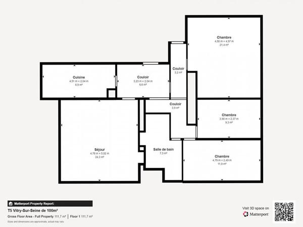 Appartement  5 pièces 100m² avec cave, balcon et deux parkings