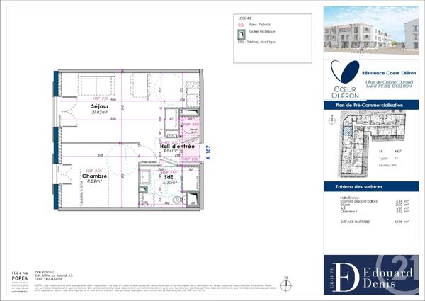 Appartement F2 à vendre  2 pièces - 42,98 m2 ST PIERRE D OLERON - 17