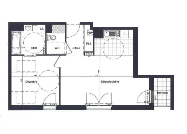 Appartement 2 pièces                                        - 44470 Carquefou - Centre Réf : 12344