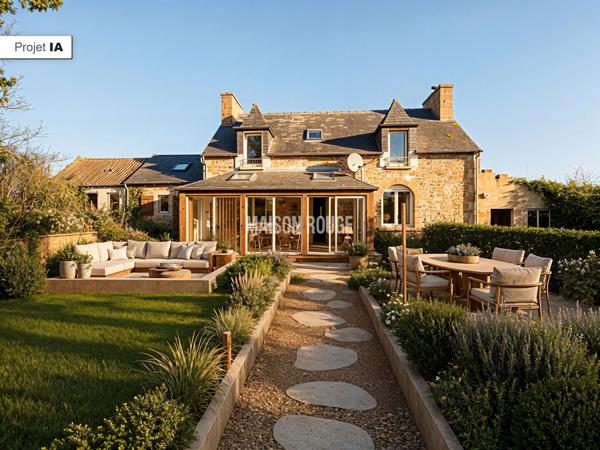 Maison en pierre à rénover avec jardin clos, dépendance , puits et garage sur Lannebert