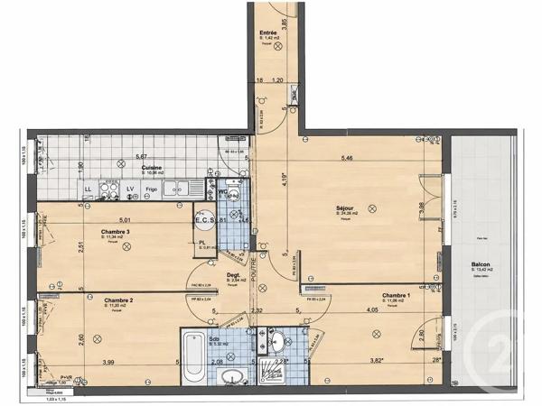 Appartement F4 à vendre  4 pièces - 85 m 2   PONTOISE  - 95