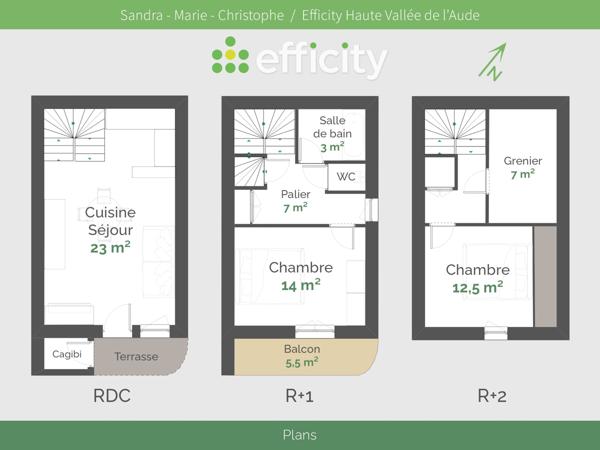 Maison 3 pièces - 57 m² Exclusivité efficity
