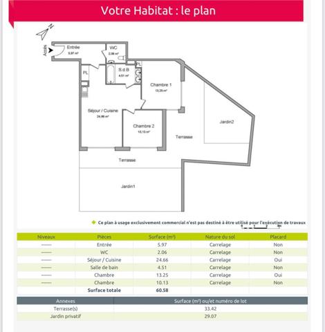 APPARTEMENT T3 DE 61m2 AVEC TERRASSE/JARDIN DE 74m2